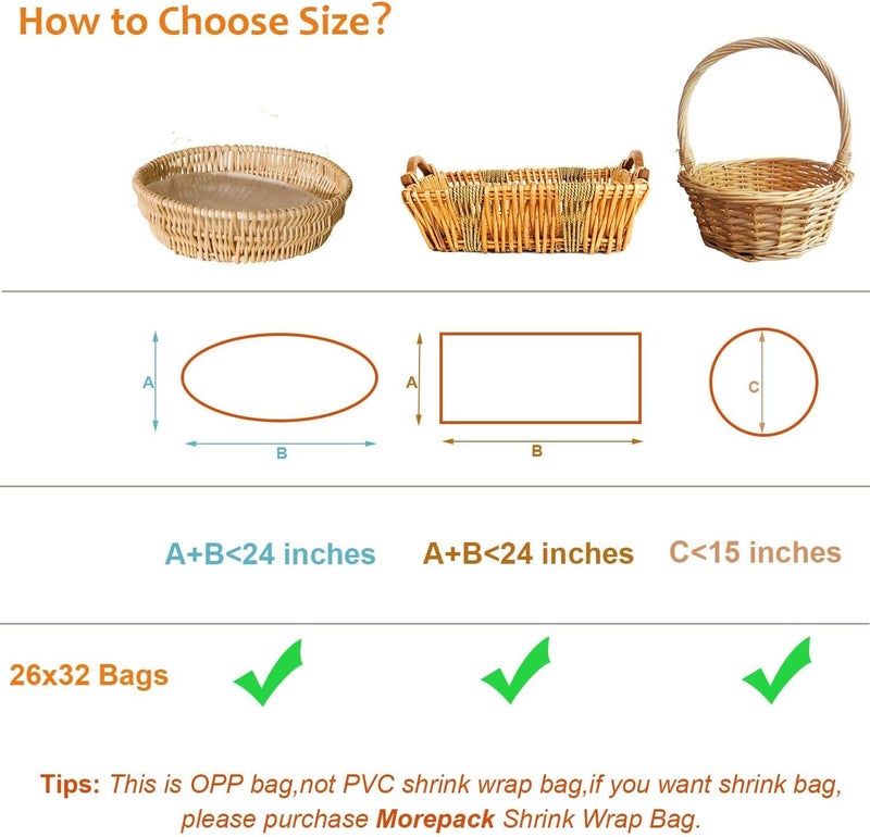 Morepack Large Cellophane Bags,26x32 Inch Big Clear Basket Bags 10 Pieces Cellophane/Cello Wrap for Gift Baskets - Image 5